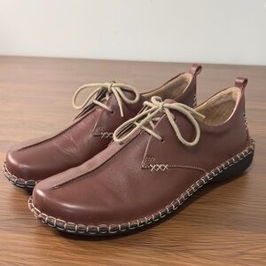 Josef Seibel Brown Lindsay Leather Oxford Flats Lace Up Sz 38